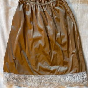 Vintage Brown Silky Lace Hem Women’s Skirt